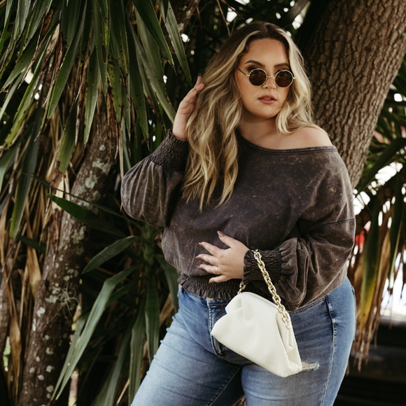Mikayla Off the Shoulder Washed Terry Top - Picture 1 of 5